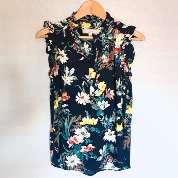 LOFT Tops - DAR NAVY FLORAL BLOUSE